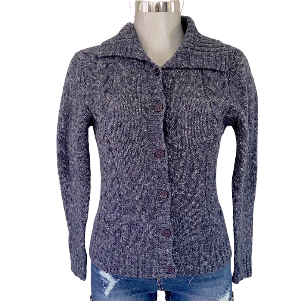 L.L. Bean Wool Cardigan Sweater Knit Speckled Button Down Ribbed